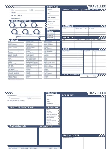 Traveller 2e Character Sheet Fillable | PDF | Artillery | Sailor