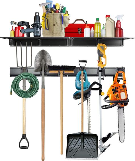 RaxGo Garage Tool Storage Rack with Wall Shelf, 12 Piece Garage Tool ...