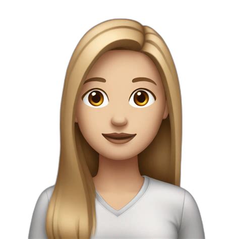 smm white girl with black straight long hair and brown eyes with apple macbook | AI Emoji Generator