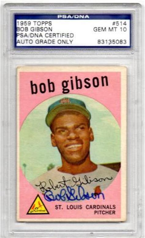 Bob Gibson Signed 1959 Topps Rookie Card Rc Psa Graded Gem Mint 10 ...