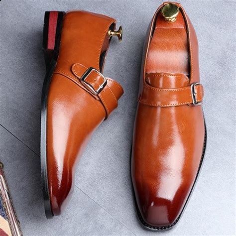 Brown Single Buckle Monk Strap Classy Mens Loafers Dress ...