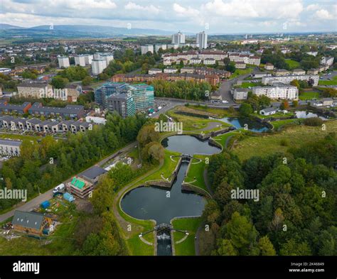 Aerial view of Forth and Clyde Canal at Maryhill Locks in Maryhill ...