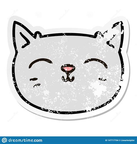 Distressed Sticker of a Quirky Hand Drawn Cartoon Cat Face Stock Vector ...