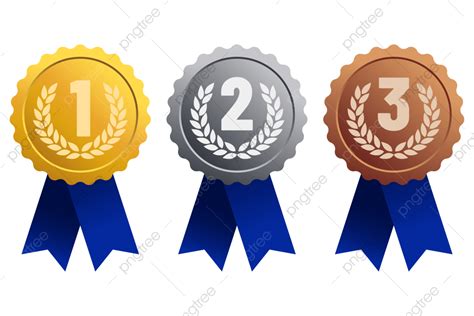 1st 2nd 3rd Gold Silver Bronze Medals With Blue Ribbons Clipart Design ...