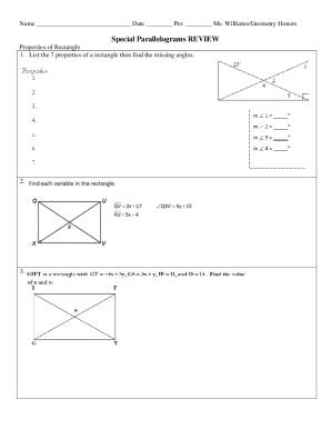 Fillable Online Rectangles - Properties of Parallelograms, Special Quadrilaterals Fax Email ...