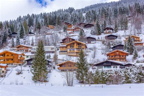 Winter Snow Village in Austrian Alps, Austria Stock Photo - Image of panorama, landscape: 175711296