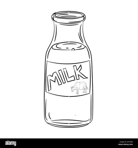 Hand drawn sketch bottle of milk, Black and White simple line Vector ...