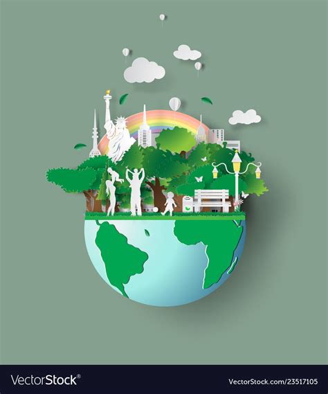 Paper art of eco friendly family concept Vector Image