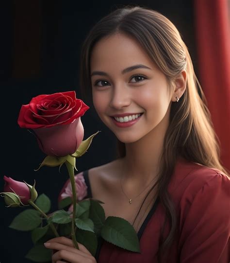 Premium Photo | Beautiful woman holding a red rose flower