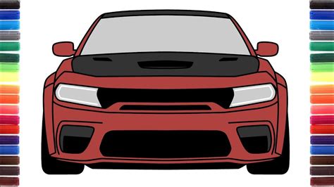 How to draw Dodge Charger SRT Hellcat 2022 front view - YouTube