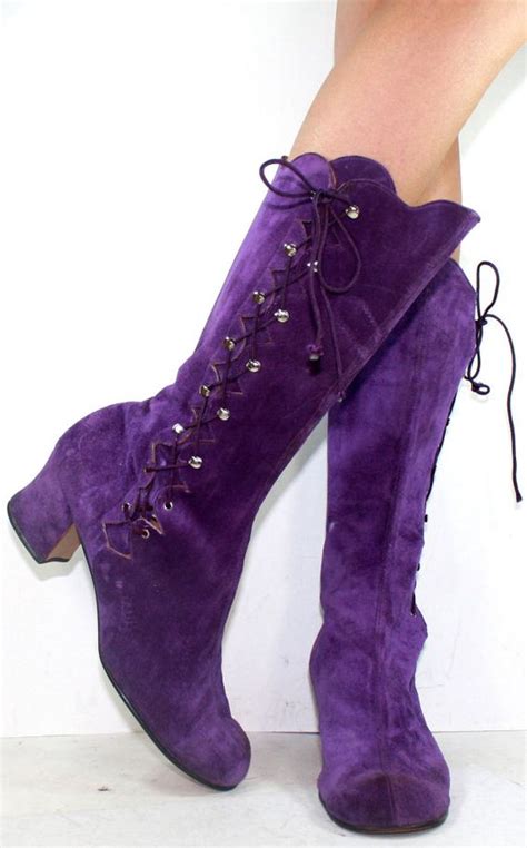 Vintage high heel suede purple mid calf tall slouch womens tano Spain ...