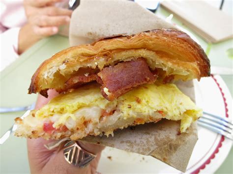 pieces of m: Bacon Egg Cheese Croissant Sandwich + Fruit! [FOOD]