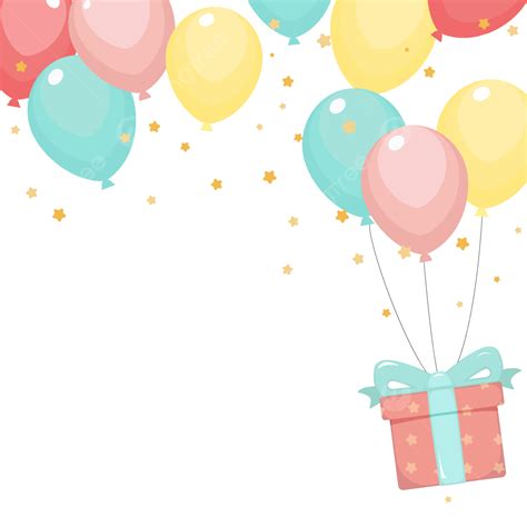 Balloons And Confetti Clipart Hd PNG, Balloons With Star Confetti And Big Present Box, Balloons ...