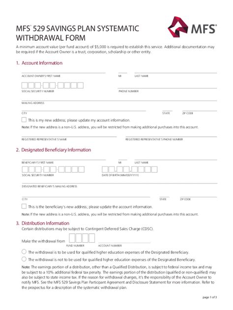 Fillable Online MFS 529 SAVINGS PLAN SYSTEMATIC WITHDRAWAL FORM Fax ...