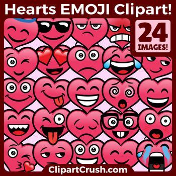 Valentine’s Day Emojs Clipart Faces. Cute Cartoon Heart Emoji Emotions ...