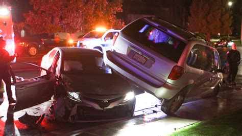 Car crashes on top of another in southwest Bakersfield