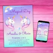 Joint Unicorn Sisters Twin Siblings Birthday Party Invitation | Zazzle