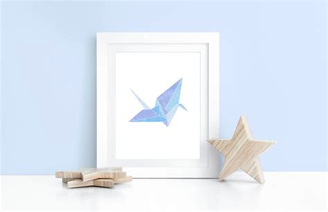 Blue crane wall art origami crane print fine art limited | Etsy