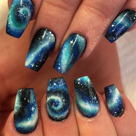 @haha_nails_ Galaxy nails nailart hand painted | Makeup nails designs, Galaxy nail art, Acrylic ...