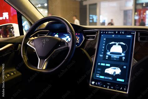 The interior of Tesla model X in Syntrend mall, Taipei. Tesla is an ...