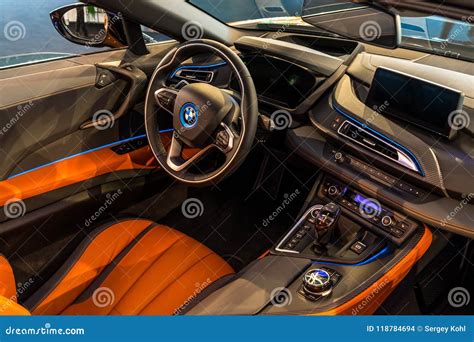 Interior of a Plug-in Hybrid Sports Car BMW I8 Roadster. Editorial Stock Image - Image of ...