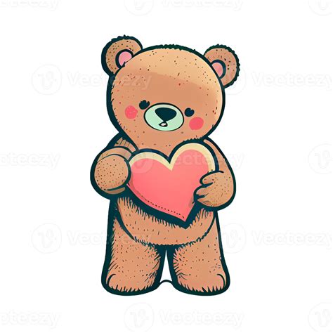 Cute Teddy bear holding heart cartoon isolated on a transparent ...