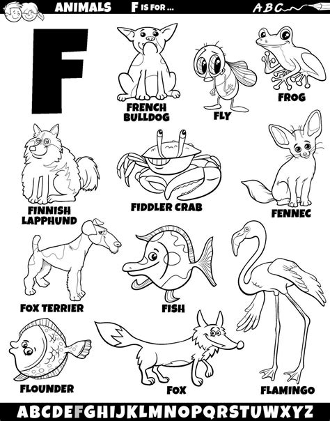 cartoon animal characters for letter F set coloring page 30711646 ...