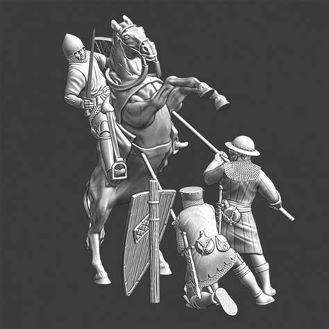 3D Printable Medieval infantry vs cavalry - diorama by Northern Crusades Miniatures