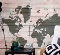 Wooden plank coloured world map wall mural - TenStickers