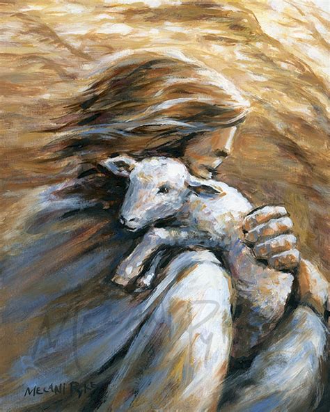 Jesus as Shepherd Holding Lamb Over Shoulder Art Print, Christian ...