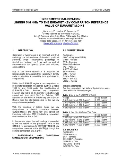 Hydrometer Calibration | PDF | Errors And Residuals | Density