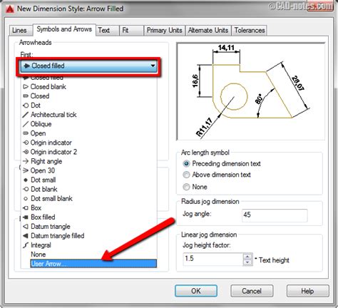 How to create custom AutoCAD dimension arrow | CADnotes