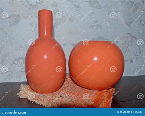 Bright Orange Ceramic Flower Vases. Bright Vases of Various Shapes Stock Photo - Image of ...