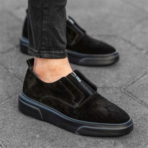 Men’s Leather Suede Sneakers Shoes Black | Martin Valen