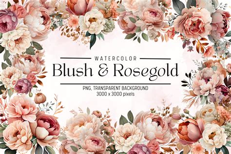 Blush & Rose Gold Flowers Watercolor Graphic by FOLV · Creative Fabrica