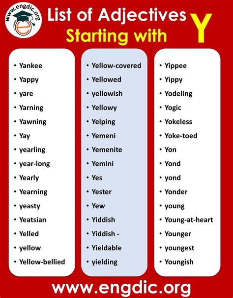 Adjectives with Y | List of Adjectives Starting with Y – EngDic