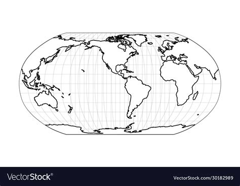 World map in robinson projection with meridians Vector Image