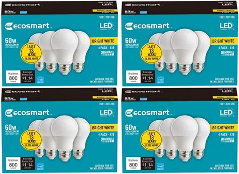 Ecosmart LED 60-Watt Equivalent A19 Dimmable Energy Star LED Light Bulb ...