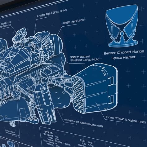 Starfield Razorleaf FRAMED Blueprint Bethesda Starfield Mantis Mission Reward Ship Wall Art ...