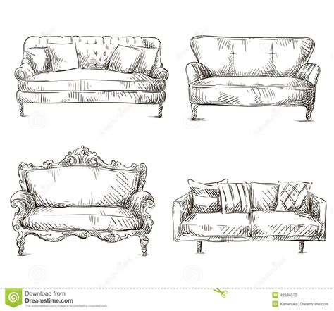 Set Of Sofas Drawings Sketch Style, Vector Illustration Stock Vector - Image: 42246572 Interior ...