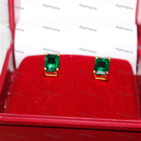 Emerald Cut Emerald Earrings // Sterling Silver Emerald Stud - Etsy