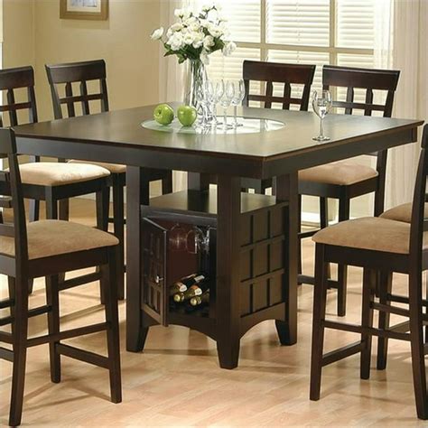 BOWERY HILL Counter Height Square Dining Table with Wine Storage Base ...