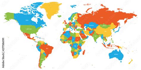 Colorful map of World. High detail political map with country names ...