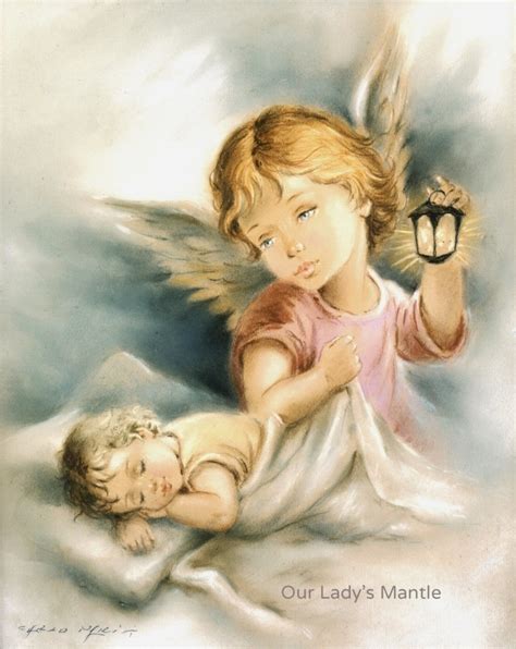 GUARDIAN ANGEL Watching Over a Sleeping Child 8x10 Print Picture Art ...