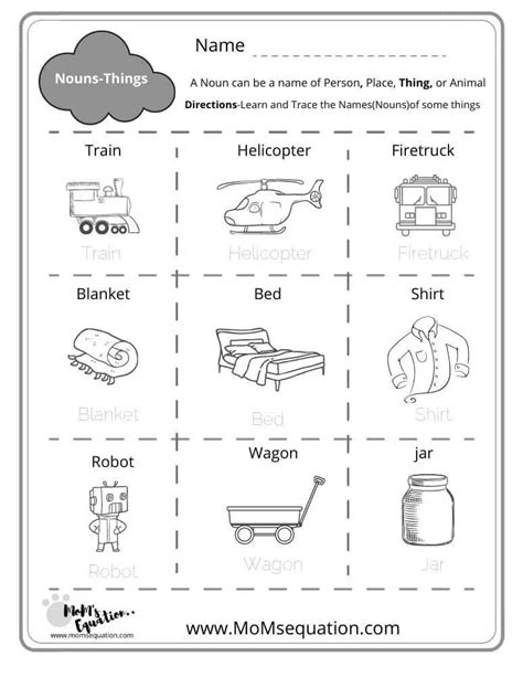 Nouns worksheets with Pictures - Free Booklet For k,1,2 grades - Mom'sEquation