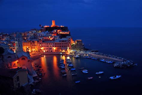 Night over the Harbor of Vernazza in Cinque Terre National Park Italy Photograph by Jeff Rose