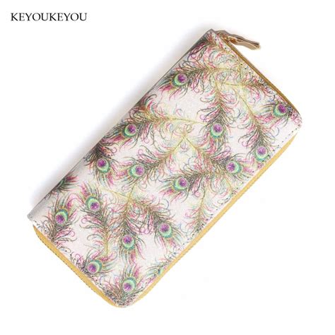 Long Wallet Women Wallets PU Leather Zipper Peacock Animal Print Phone Credit Card Passport ...