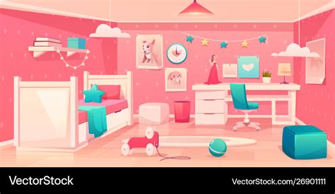 Little girl bedroom cozy interior cartoon Vector Image