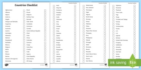 List of Countries - World Countries Checklist - Twinkl