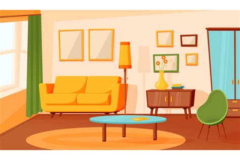 Cartoon living room interior. Flat empty sofa, indoor area design. Mod By Microvector ...